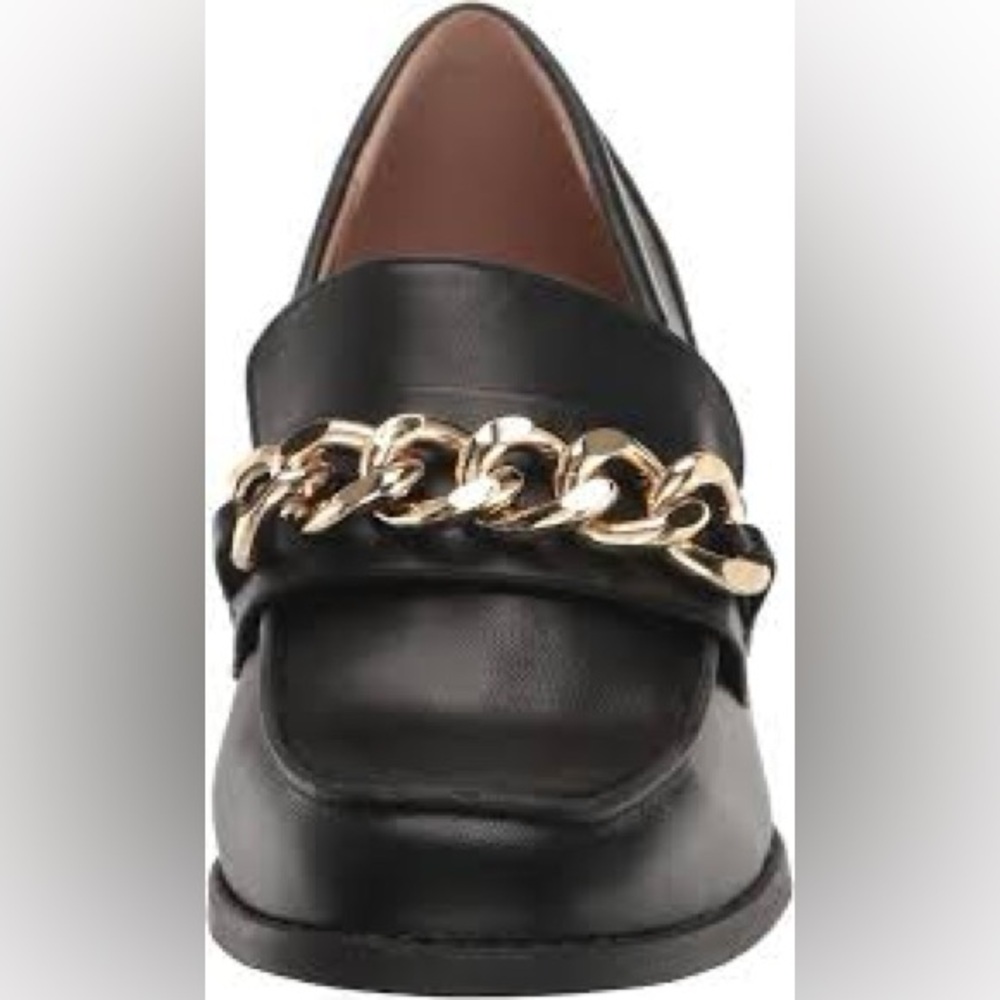 Bandolino Misha Black Loafers with Gold Chain Detail